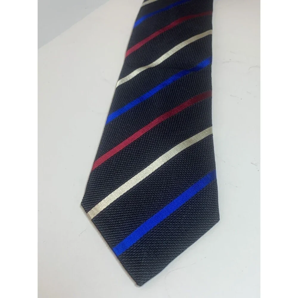 Charles Tyrwhitt Mens Silk Tie Italy Black Red Blue Striped 56”X3.25” Designer